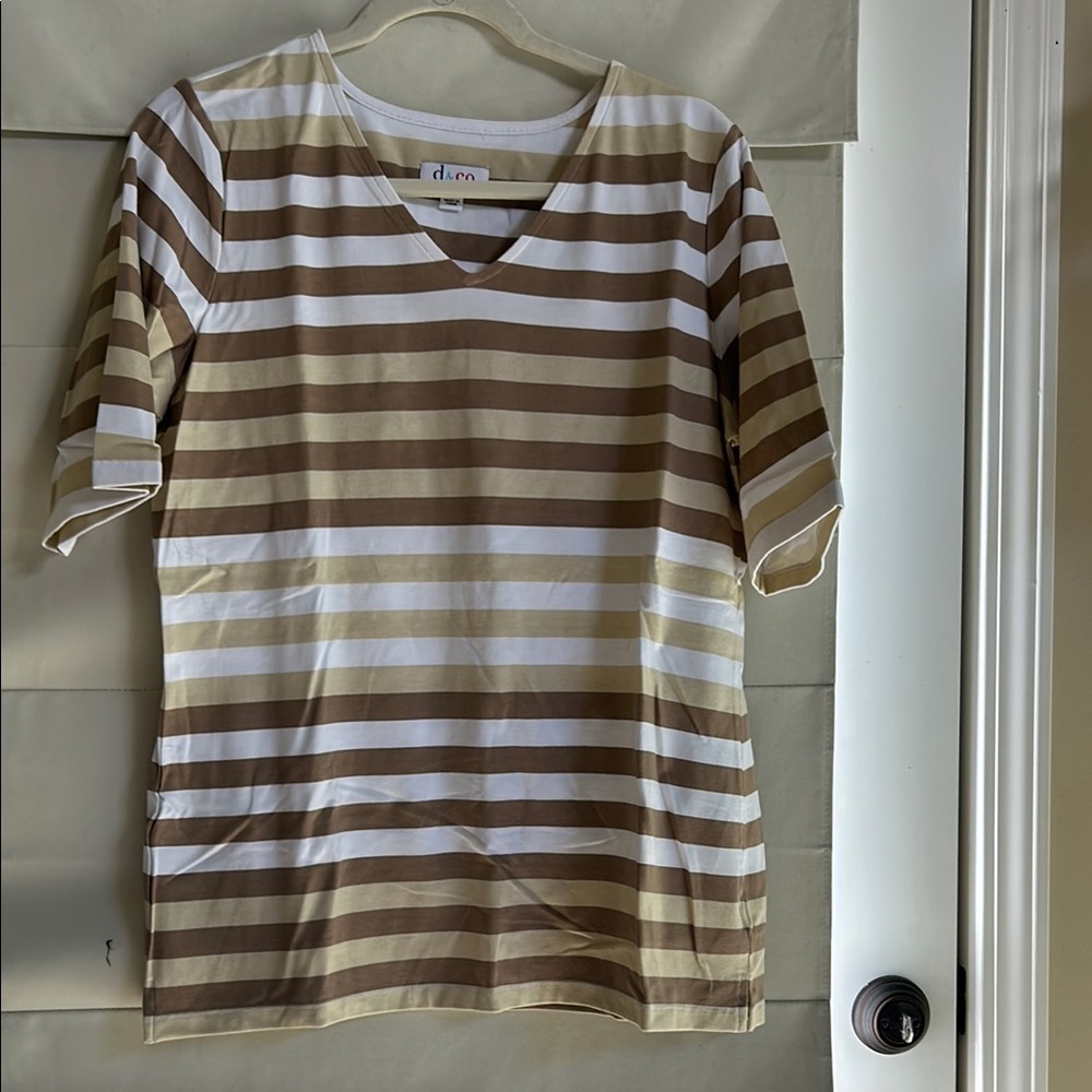 Striped Brown and White V-Neck T-Shirt